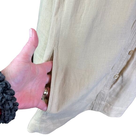 Bridgewater Studio Linen Tunic Sz 18W Mandarin Collar Side Pockets Tan - Picture 3 of 8